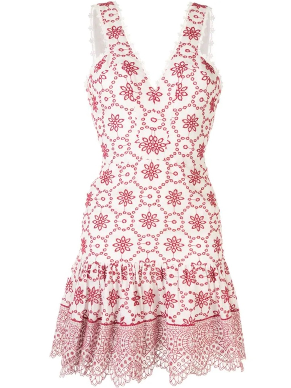 Alexis Villa Eyelet Lace Flounce White Dress with Red Floral Embroidery - Picture 7 of 8